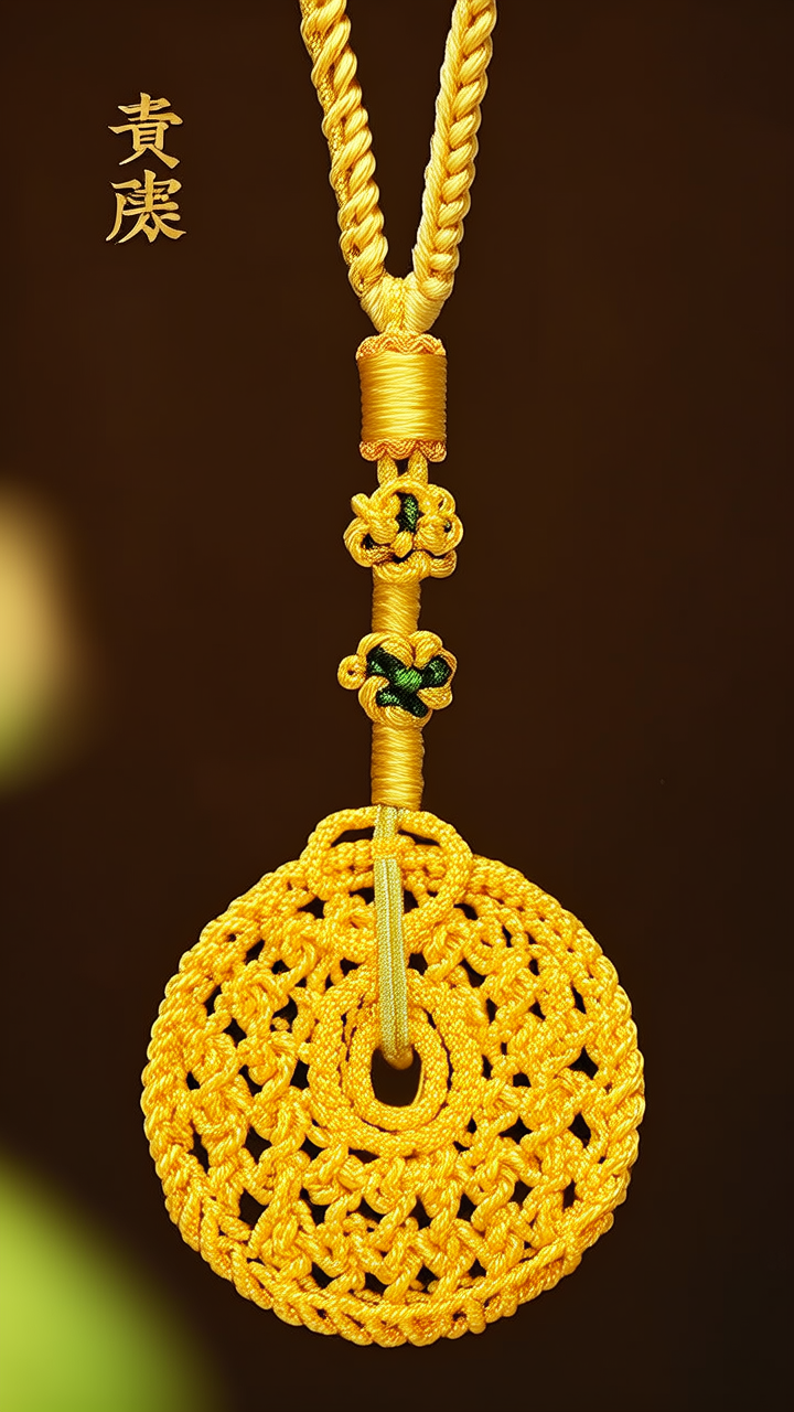 黄金编绳吊坠图片