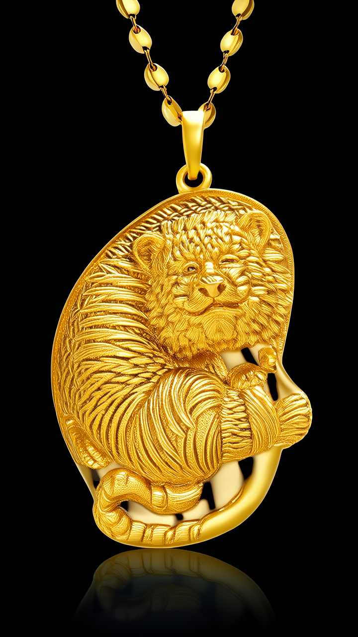 老虎黄金吊坠图片