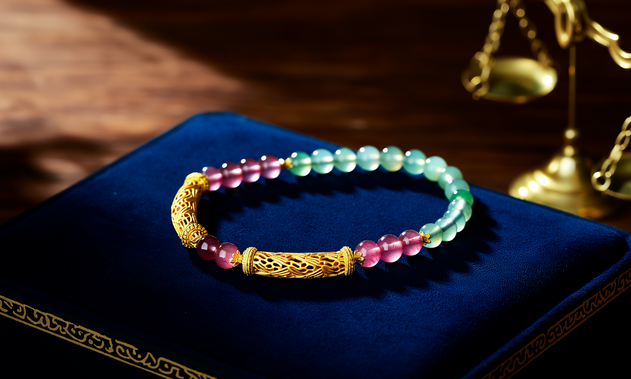 碧玺配黄金手串图片